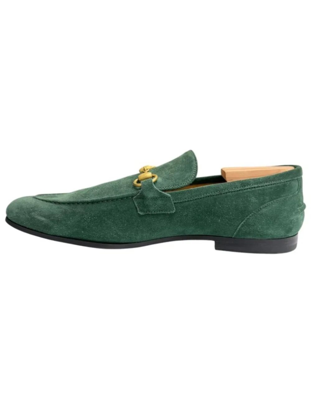 Gucci Suede Leather Horsebit Moccasins Loafers Green Gold